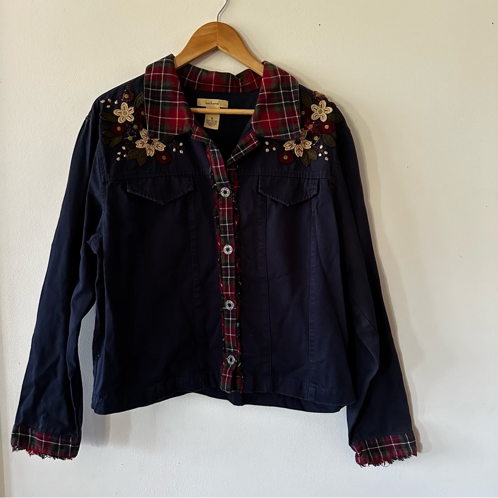 Bechamel Utility Twill Patchwork Plaid Jacket (Bi… - image 2